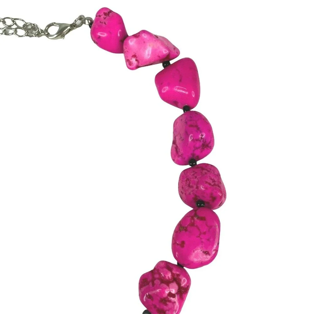 Silver Tone Pink Faux Stone‎ Necklace Earrings Set